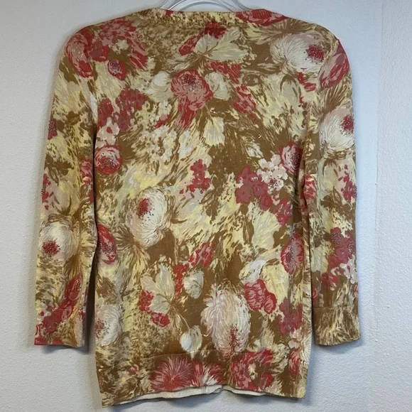 Talbots Women's Floral Beaded Cotton 3/4 Sleeve Button Up Cardigan XS - Picture 6 of 6